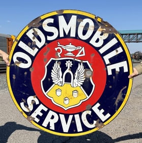 Double Sided Porcelain Oldsmobile Service Sign