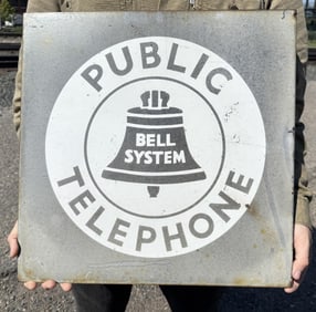 Bell System Public Telephone Porcelain Flange Sign