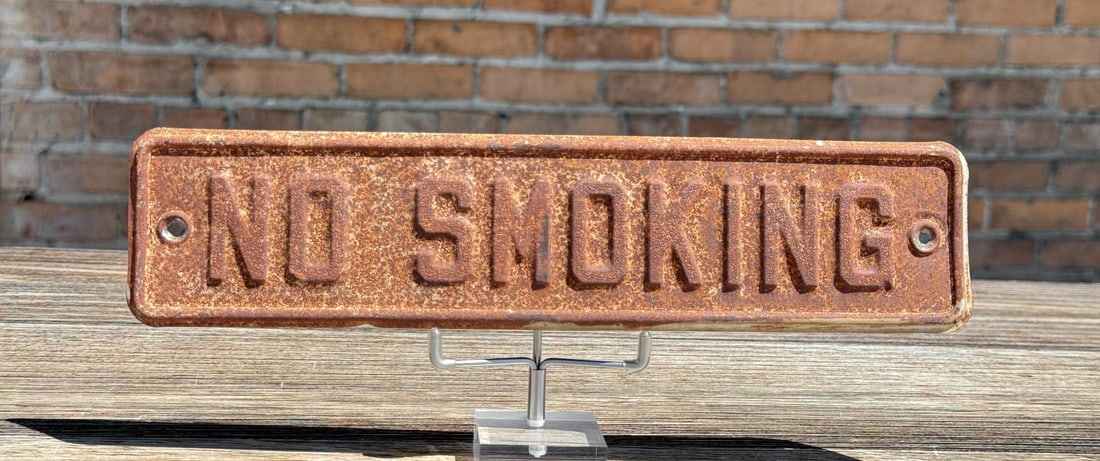 Embossed No Smoking Service Station Sign: 2 1/2" by 11"