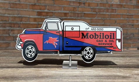 Mobiloil Gas & Oil Service Porcelain Truck Sign