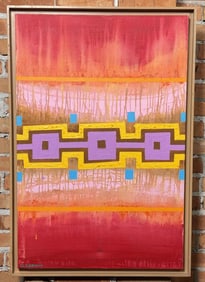 R. C. Gorman Red Rug Motif Acrylic Painting