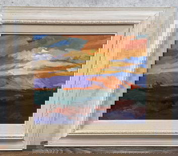 Betty Jean Billups Mountain Fire Oil Painting: Title is Mountain Fire. 16" by 20" unframed. 25" by 29" framed. Oil on Canvas. From the Private Collection of James H and Pauline Harken. Inventory #52 Betty (Elizabeth Jean) Billups (Born 1948) is ac