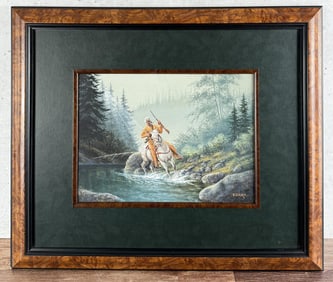 David Ewart Cowboy Gouache Painting
