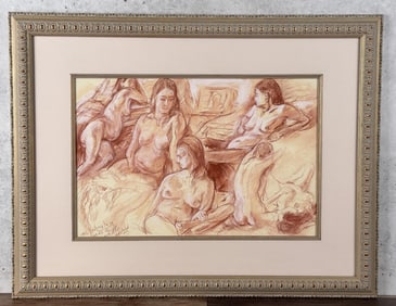 Sheldon Schoneberg Nude Conte Crayon Drawing