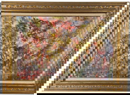 Nicholas Brigante Abstract Oil Painting: Title is Abstract. 20" by 30" unframed. 28" by 38" framed. Acrylic on Board. From the Private Collection of James H and Pauline Harken. Inventory #73 Nicholas P. Brigante (1895 - 1989) was active/live