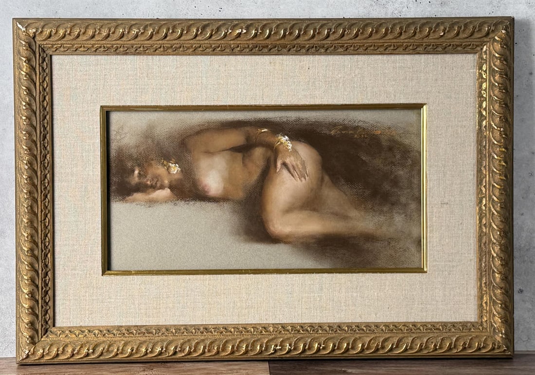 Ramon Kelley The Dancer Pastel Drawing: Title is The Dancer. 8 1/2" by 16 1/2" unframed. 17 1/2" by 25 1/2" framed. Pastel on Paper. From the Private Collection of James H and Pauline Harken. Inventory #301 Ramon Kelley (Born 1939) is activ