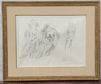 Moses Soyer Nude Pencil Drawing