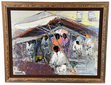 Leon Belaunzaran Mexico Market Oil Painting