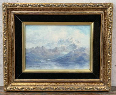 Norman Lowell Saint Elias Mountains Oil Painting: Title is Saint Elias Mountains Alaska 1957. 7" by 9" unframed. 9" by 11" framed. Oil on Board. Norman Lowell (1927 - 2024) was active/lived in Alaska. Norman was known for Landscape Painting Norman Lo