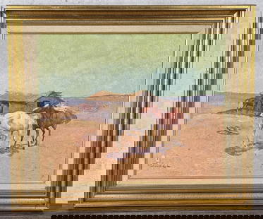 Ace Powell Wild Mustangs Oil Painting: Title is Wild Mustangs. 16" by 20" unframed. 21 1/2" by 25 1/2" framed. Oil on Canvas. Ace (Asa Lynn) Powell (1912 - 1978) was active/lived in Montana, New Mexico. Ace Powell is known for Cowboy genre