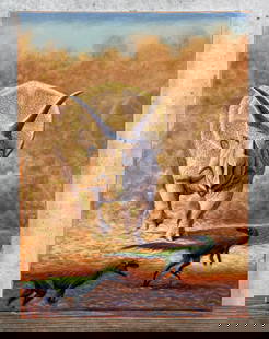 Chance Tedesco Trouble Found Dinosaur Painting: Title is Trouble Found. 18" by 24". Oil on Linen. Chance Tedesco is active/lived in Pennsylvania. Chance Tedesco is known for Wildlife painting. In my earlier stages of drawing and painting I came acr
