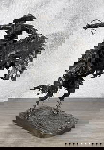 Frederic Remington The Bronco Buster Bronze: Title is The Bronco Buster. 22" by 21" by 9". 52lbs 14oz. Frederic Sackrider Remington (1861 - 1909) was active/lived in New York, Kansas, Connecticut. Frederic Remington is known for Western painting