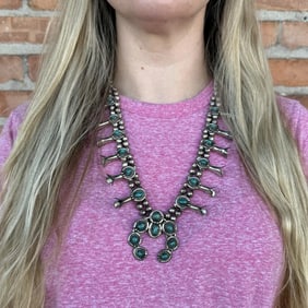 Navajo Sterling Turquoise Squash Blossom Necklace