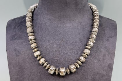 Navajo Sterling Silver Bench Bead Necklace