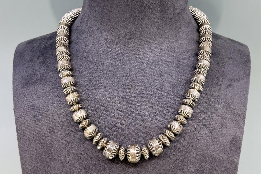 Navajo Sterling Silver Bench Bead Necklace (1 of 3)