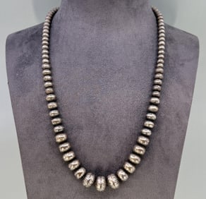 Navajo Sterling Silver Pearl Bench Bead Necklace
