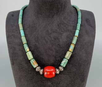 Santo Domingo Pueblo Turquoise Coral Necklace
