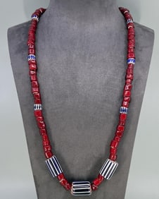Chevron Red White Heart Trade Beads