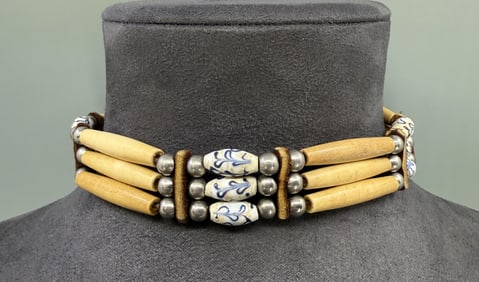 Native American Indian Bone Hair Pipe Choker