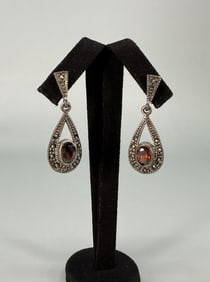 Sterling Silver Marcasite Garnet Earrings