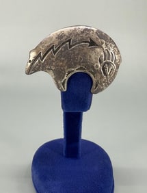 Hopi Sterling Silver Heartline Bear Brooch