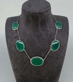 Art Deco Green Chrysoprase Sterling Necklace