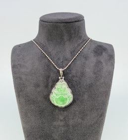 Antique Green Chinese Jade Buddha Necklace
