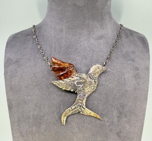 Sterling Silver Amber Wing Hummingbird Necklace
