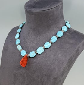 Sterling Silver Coral Howlite Necklace