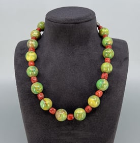 Navajo Gaspeite Coral Ball Necklace