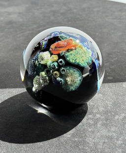 Josh Simpson Megaplanet Art Glass Paperweight: 3 5/8" diameter. Title is Megaplanet. Signed and Dated 2013 Josh Simpson (Born 1949) is active/lives in New York, Massachusetts. Josh Simpson is known for Glass. Josh Simpson (born August 17, 1949 in
