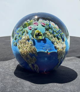 Josh Simpson Megaplanet Art Glass Paperweight: 4 7/8" diameter. Title is Megaplanet. Signed and dated 2012. Josh Simpson (Born 1949) is active/lives in New York, Massachusetts. Josh Simpson is known for Glass. Josh Simpson (born August 17, 1949 in