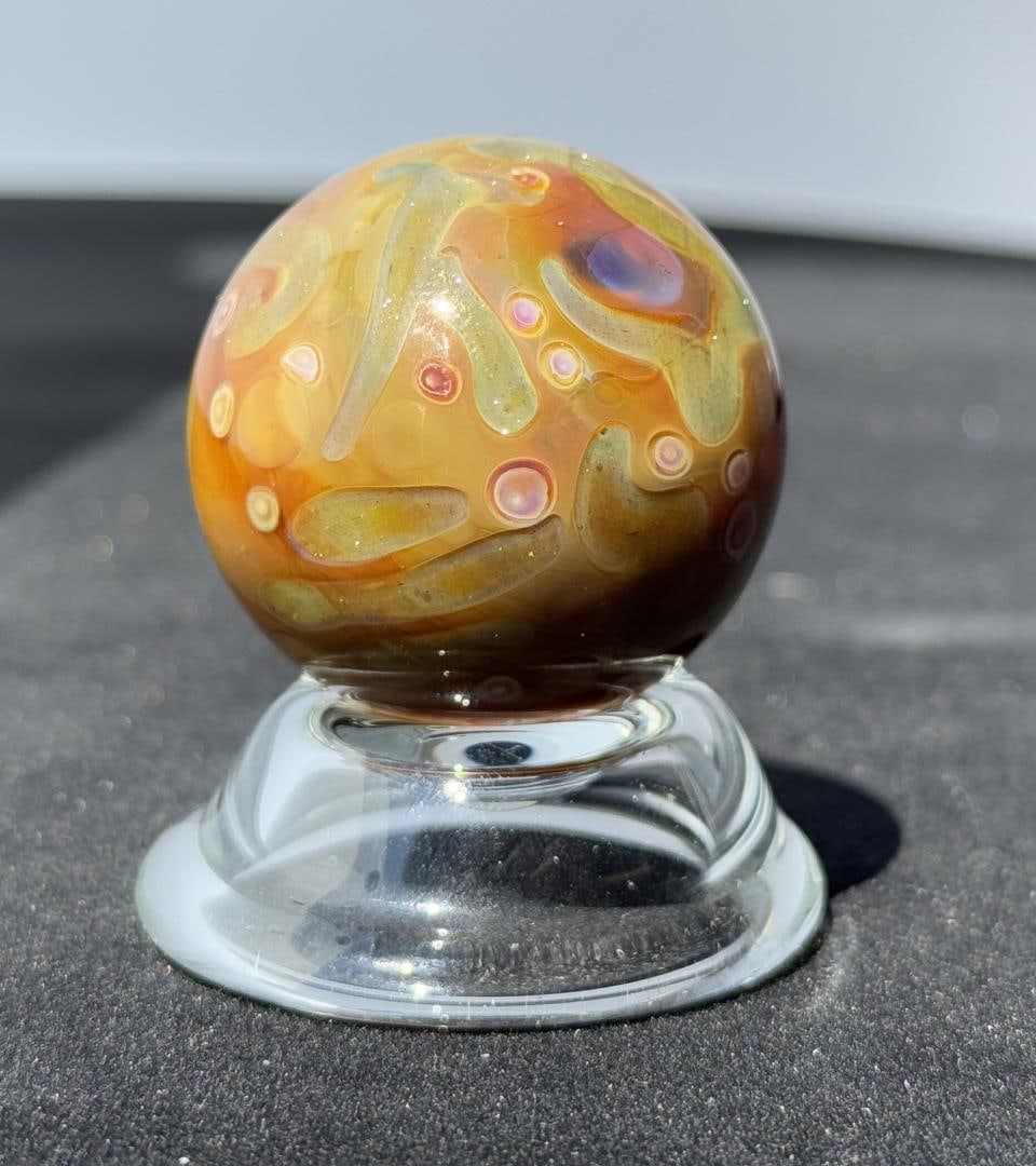 Nikki Servine Planet Borosilicate Art Glass Marble: 1 3/8" diameter. Unsigned.