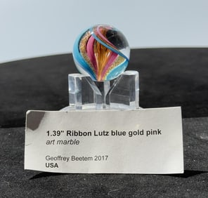Geoffrey Beetem Ribbon Lutz Art Glass Marble