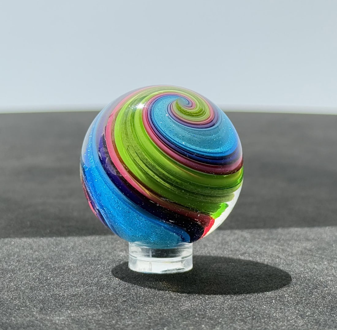 Sam Hogue Opaque Lutz Art Glass Marble (1 of 4)