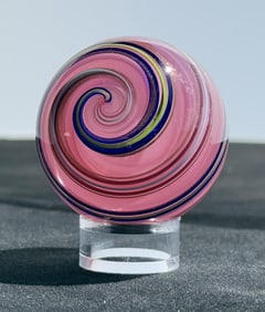 Rolf and Genie Wald Pink Lutz Art Glass Marble