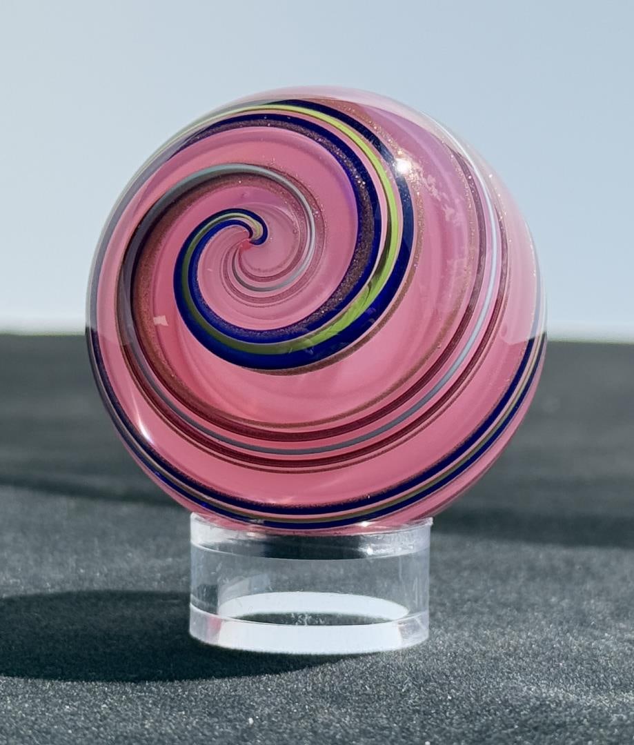 Rolf and Genie Wald Pink Lutz Art Glass Marble (1 of 5)