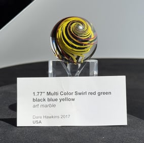 Dare Hawkins Yellow Swirl Art Glass Marble