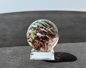 Sam Hogue Cranberry Confetti Art Glass Marble