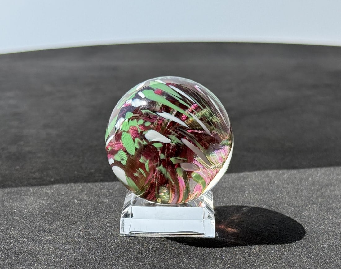 Sam Hogue Cranberry Confetti Art Glass Marble (1 of 7)