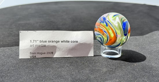 Sam Hogue White Core Orange Swirl Art Glass Marble