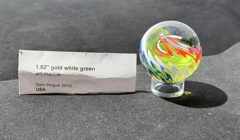 Sam Hogue Gold Green Art Glass Marble