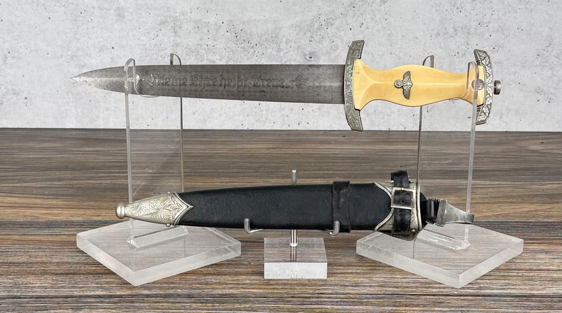 WW2 German Damascus SS Panzer Honor Dagger: Post war production. 13 5/8" long overall.