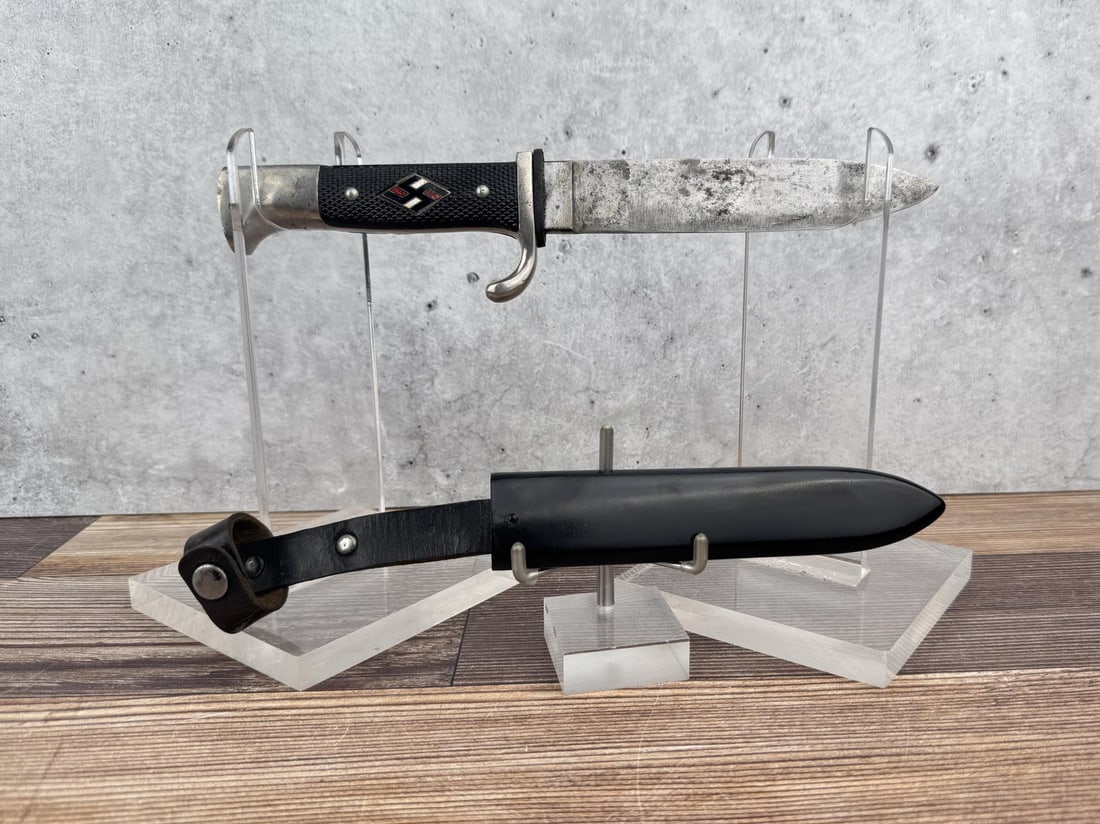 WW2 German Hitler Youth HJ Dagger Knife: Gustav Spitzer Solingen. It appears that the emblem has been replaced.