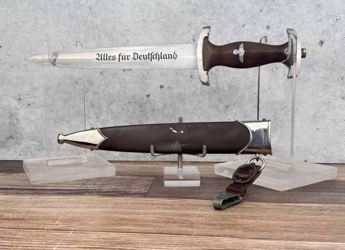 WW2 German Unground Ernst Rohm SA Dagger: Carl Eickhorn maker. 13 1/2" long overall. Anodized scabbard.