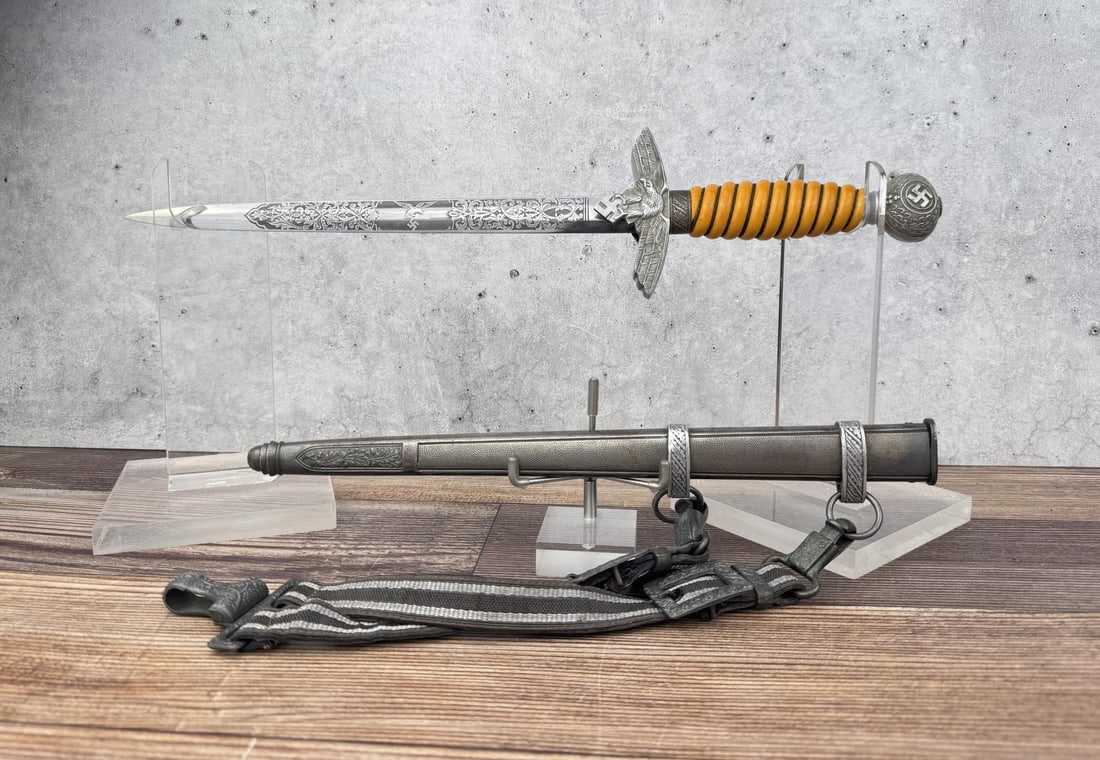 WW2 German Luneschloss 2nd Model Luftwaffe Dagger: 15" long. With hanger. Postwar etching.