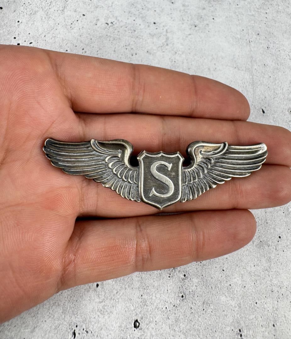 WW2 US AAF Service Pilot Sterling Wings: 3" long.