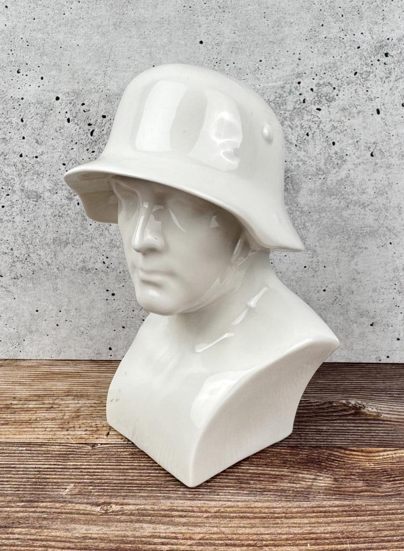 WW2 German Porcelain Hero Soldier Bust Head: May be post war manufacture. 5 5/8" by 3 5/8" by 3 1/2"