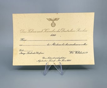 WW2 German Adolph Hitler Dinner Invitation