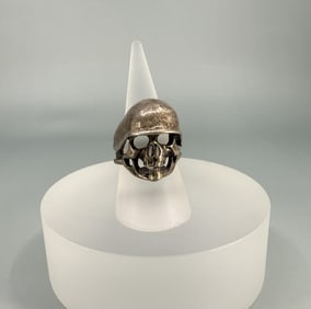 Sterling Silver Skull Biker Motorcycle Ring